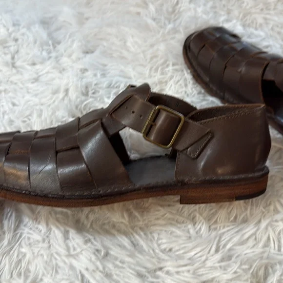 Polo Ralph Lauren Cognac Brown Leather Woven Fisherman Sandals 10 - Picture 9 of 10